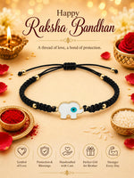 El Regalo 1PC Elephant Evil Eye Rakhi for Brother with & Message Card in Gift Box- Rakhi for Brother/Bhabhi/Niece or Nephew (White elephant Black)