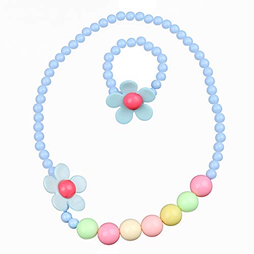 El Regalo Girls Kids Colorful Flower Beads Jewelry Set | Necklace & Bracelet Jewelry Set for Babies & Girls (Sky Blue)