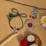 El Regalo Designer Bhaiya- Bhabhi Rakhi Luma/Lumba Set- Kundan, Pearls Rakhi with Roli Chawal in Gift Box- Luma Convertible into Necklace (Option-8)