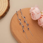 El Regalo Long Copper Zirconia Rhinestone Leaf Drop Dangle Earrings for Women | Korean Style Vine Fringe Earrings | Classy Party, Wedding & Casual Earrings Jewelry (Purple Silver)