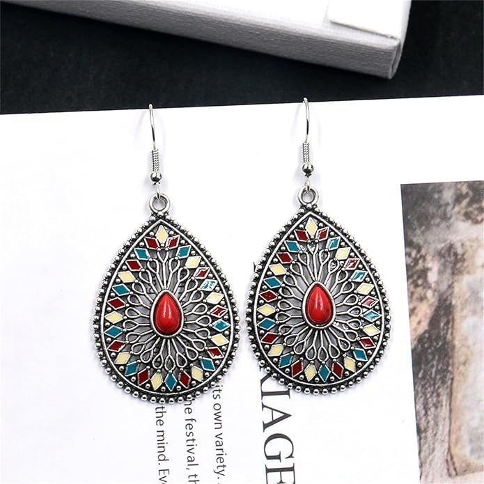 El Regalo 3 Pairs Earrings Combo of Vintage Bohemian Dangle Earrings for Women, 3-Pair Multi-Pack, Handmade Retro Tribal Drop Jewelry, Ethnic Bronze & Silver Tone Statement Earrings (Style-3)
