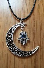 El Regalo Evil Eye Hamsa Hand Protection Pendant Necklace for Girls & Women (Crescent Moon Hamsa Evil Eye)