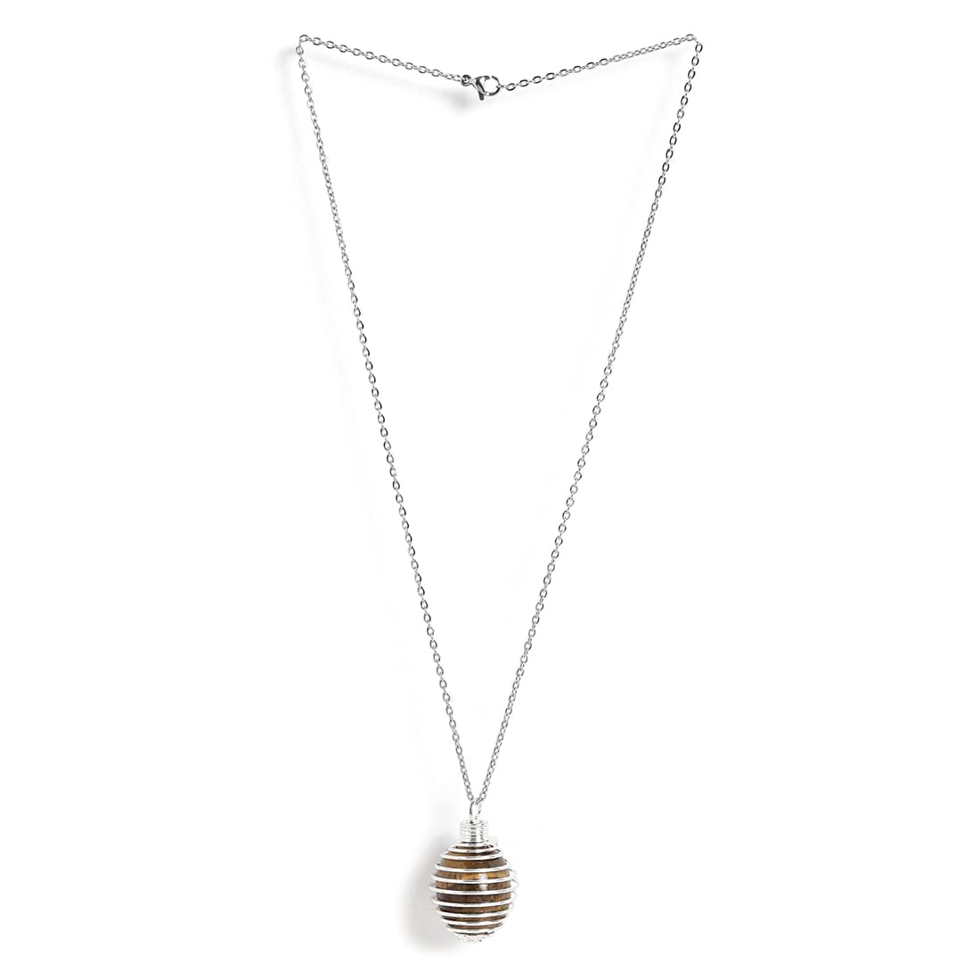 El Regalo 1 PC Healing Crystal Chakra Stone Necklace Gemstone Beads Round Iron Spiral Bead Cage Pendants Jewelry for Girls & Women (Tiger Eye),Multicolor