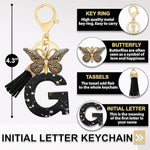 El Regalo Personalized Name Initials Butterfly Charm Keychain - Name Letter Keyring with Black & Golden Tassel & Butterfly Pendant, Purse, Bag, Backpack Accessory (G Letter)