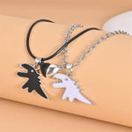 2Pcs Handmade Love Heart Dinosaur Couple Matching Pendant Necklace Set for Women Men Friend Adjustable Animal Necklace Friendship Jewelry Gift, Metal, metal