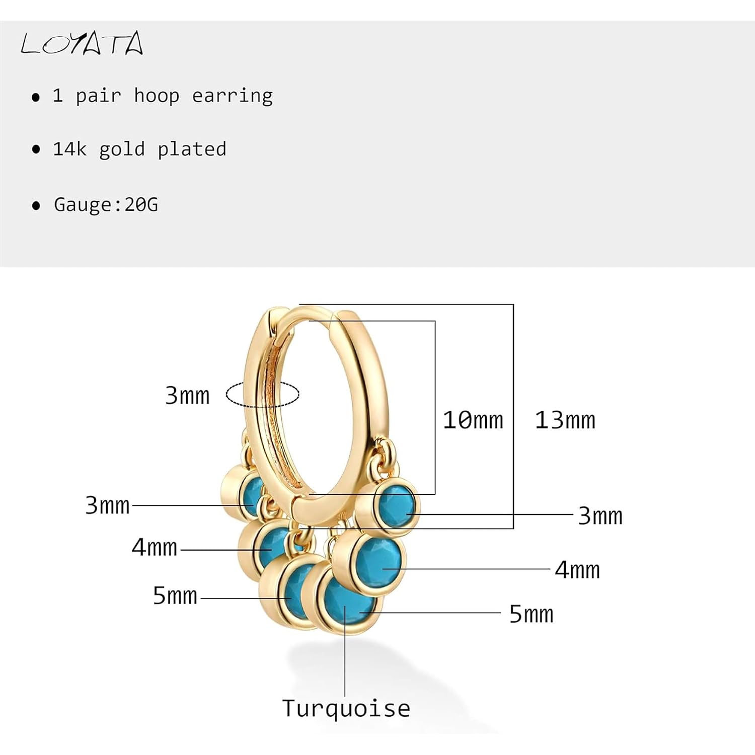 El Regalo Elegant Round Dot Turquoise Dangle Drop Huggie Hoop Earrings - Cute 14k Gold Plated Multi Drop Hoop Earrings for Women & Girls
