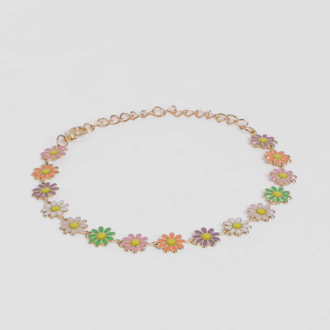 El Regalo 1 Leg Dainty Daisy Charm Chain Anklet- 1 PC Flower Beads Chain Ankle Bracelets For Girls & Women (Multicolored Daisy Anklet)