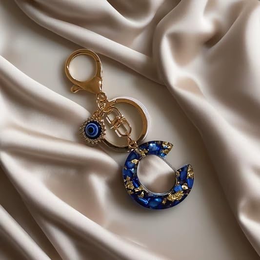 El Regalo Royal Blue Evil Eye Keychain Name Initial Letters- Alphabet Letter Keyring with Evil Eye Charm - Unisex Stylish Bag Charm, Keyring, Gift for Friends & Family (C Letter)