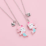 El Regalo 2 PCs BFF Best Friend Forever Mermaid Princess Split Magnetic Matching Pendant Necklaces Set- Friendship Day Gift for Girls/Kids/Teens (Silver Mermaids)