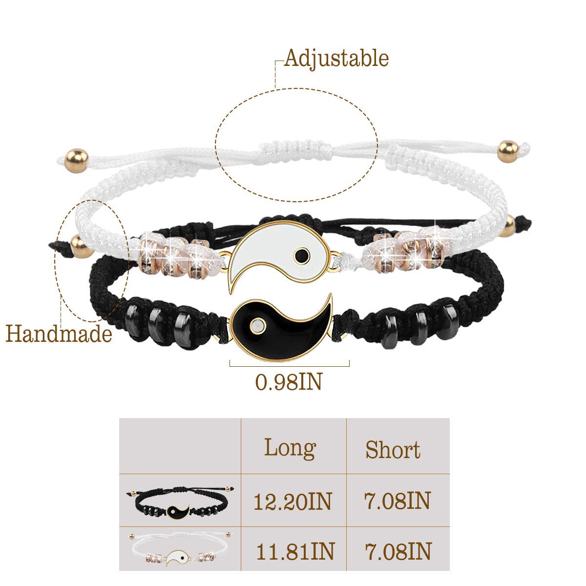 El Regalo "Yin Yang Handmade Macrame Golden Unisex Bracelets Set | Adjustable Bracelet for Best Friends/Couple - Set of 2 (These are NOT Magnetic)- Valentines Gift