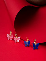 El Regalo Cute 2 Pairs Butterfly Lever Hook Earrings Combo for Girls & Women- Elegant Small Butterfly Hoop Earrings- Gift for Girls/Her (Pink & Blue)