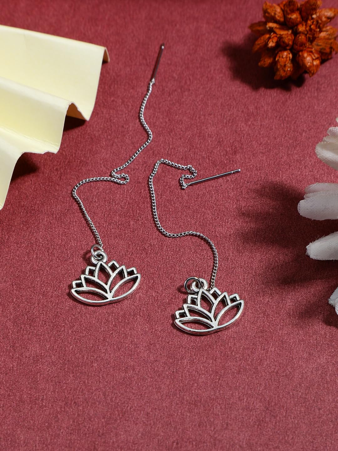 El Regalo Minimalist & Elegant Lotus Needle Threader Earrings for Girls & Women - Symbol of Inner Beauty and Triumph