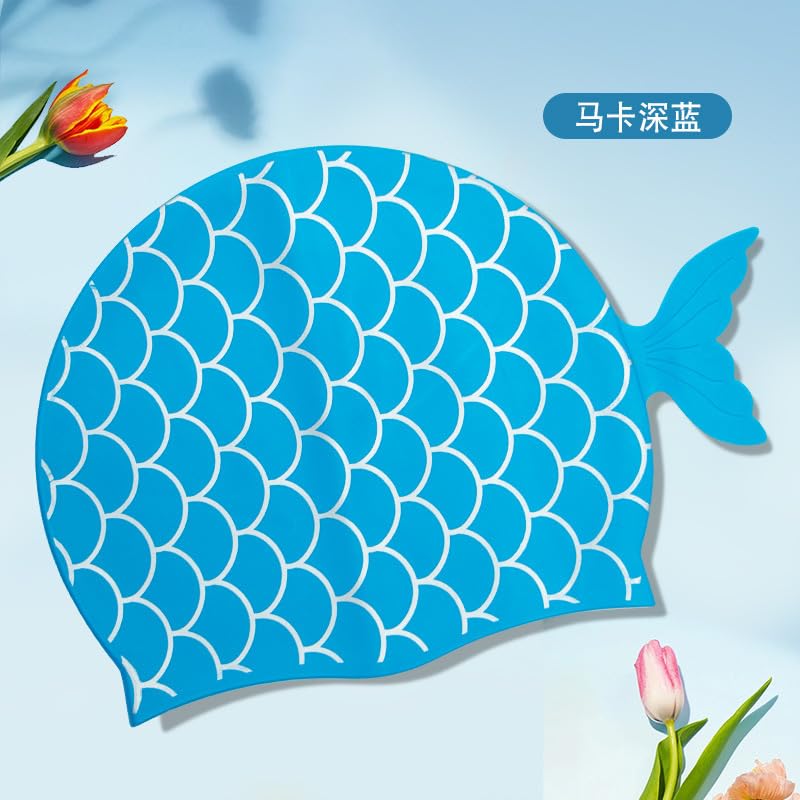 El Regalo 1PC Cute Mermaid Fish Tail Silicon Swimming Cap for Kids, Girls, Boys, and Teens (Blue)