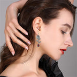 El Regalo Vintage Rose Red Crystal Silver Earrings- Trendy Vintage Bohemian Ethnic Flower Drop Statement Earrings for Women/Girls