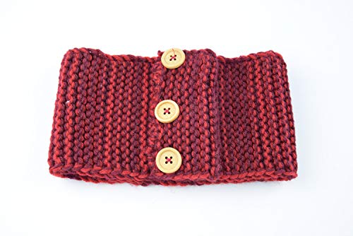 El Regalo 1 PC Knitted Headband with Button Warm Crochet Chunky Ear Warmer for Women | Knitted Headwrap Headband Ear Warmer Hair Muffs Band (Red)