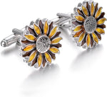 El Regalo Vintage Yellow Sunflower Cufflinks for Men- Flower Cufflinks Novelty Gift for Mens-Cufflinks Fashion Jewelry