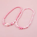 El Regalo 2 PCs Girls Kids Pink Acrylic Heart Bow Beaded Necklaces Set | Girls Kids 2 PCS necklaces | Princess Necklaces Set (Heart & Bow Pattern)