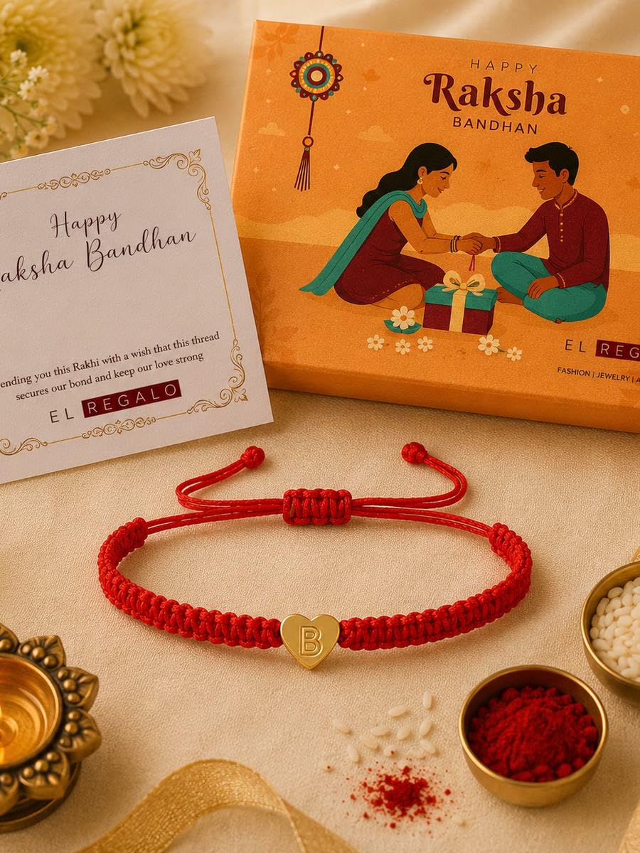 El Regalo Red Ethnic Dori Chain Boys Rakhi - B letter