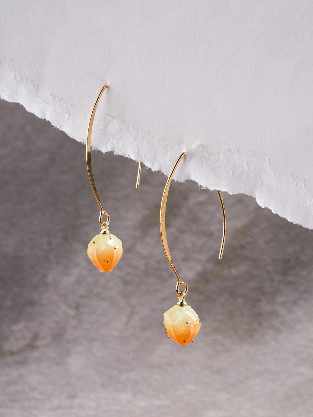 El Regalo Cute & Elegant Flower Bud Drop Long Hook Earrings- Super Elegant & Classy Gradient Color Flower Bud Earrings for Girls & Women, Contemporary Design (Marigold Yellow)