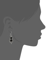El Regalo Vintage Antique Silver Finish Gemstones Hook Earrings for Girls & Women | Light Weight Semi Precious Stones Earrings (Black Onyx)