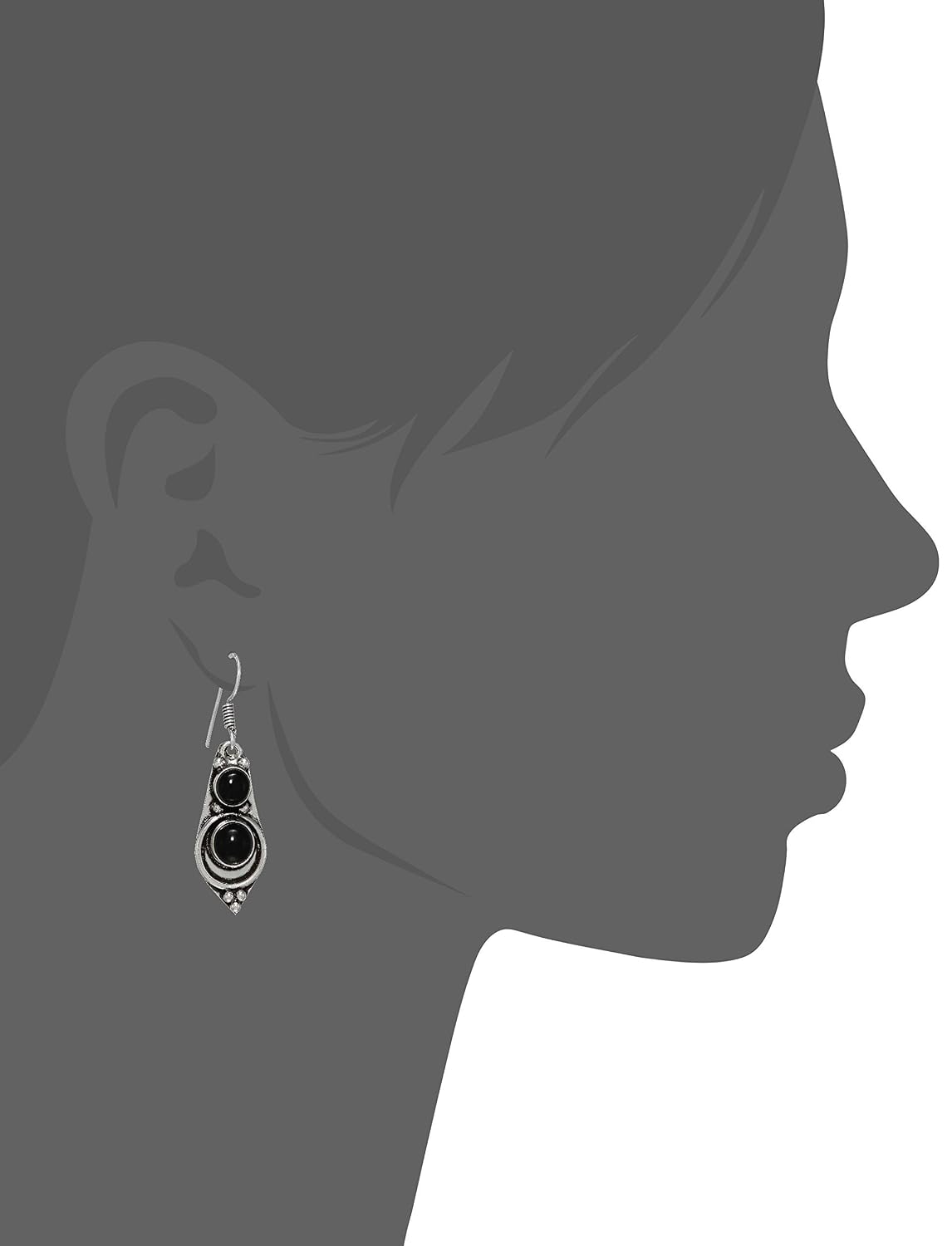 El Regalo Vintage Antique Silver Finish Gemstones Hook Earrings for Girls & Women | Light Weight Semi Precious Stones Earrings (Black Onyx)