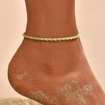 El Regalo 1PC Stainless Steel Twisted Rope Anklet- Anti-Tarnish, Waterproof Fashion 1 Leg Anklet/Ankle Bracelet for Girls & Women (Gold)