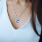 El Regalo Small Snowflakes Inlaid Rhinestones Crystal Pendant Necklace for Girls & Women (Blue)