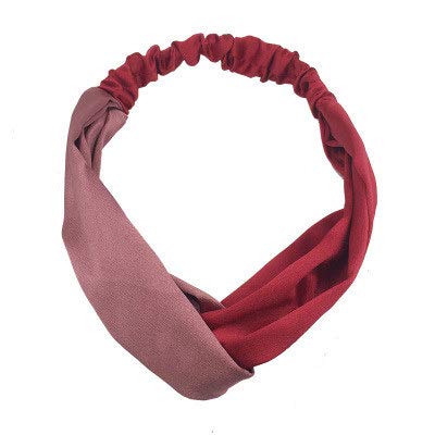 El Regalo Fashion Double Color Splicing Satin Wide Border Criss Cross Knotted Belt Retro Elastic Hair Band for Girls & Women (Red)