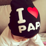 El Regalo 2 PCs I Love Mama Papa Caps | Knitted Cotton Beanies Hats for Kids/Children | Soft Caps for Girls & Boys (1 Year- 4 Years) (Black)