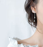 El Regalo 925 Silver Plated Dainty Flowers Threader Detachable Tassel Chain Leaves Wrap Earrings Crawler for Girls & Women