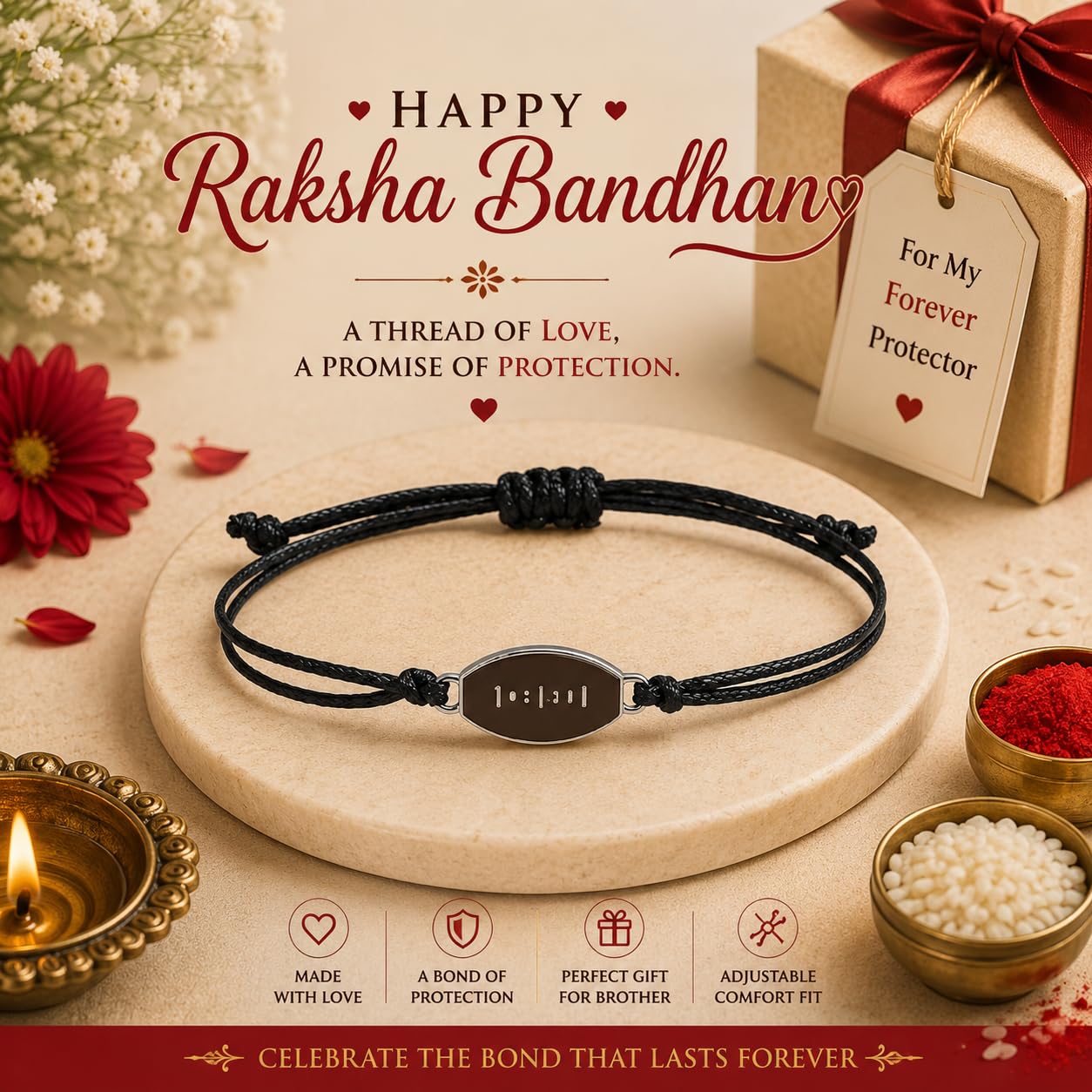 El Regalo 1PC Sports Balls Bracelet Rakhi for for Brother- Rakhi for Sports Lover Bhai with Roli-Chawal Shagun, Message Card in Gift Box for Kids/Adults (American Football)