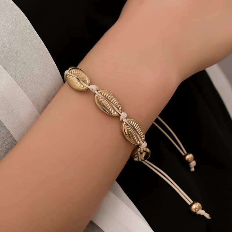 El Regalo 1 PC Metal Cowrie Shell Anklet/Bracelet for Girls & Women- Bohemian Adjustable Anklet/Bracelet Hand-woven for Girl Women (Style-3)