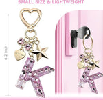 El Regalo Personalized Glitter Initial Letter Keychain for Girls & Women - Cute Pink Resin Alphabet Keyring with Heart & Star Charms - Fancy Luxury Bag Accessory & Birthday Gift (Letter K)