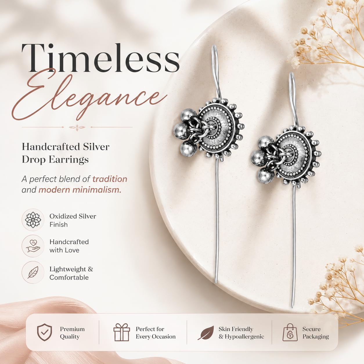 El Regalo Oxidized German Silver Needle Ear Wrap Earrings- Quirky Fashions Pin Bugadi Earrings (Geometric)