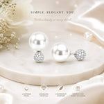 El Regalo's Double Sided 2 Ways Disco Ball Pearl Stud Earrings for Women | Reversible Front Back Ball Earrings | Crystal Rhinestone Back | Fashion Jewelry for Girls (White Pearl)