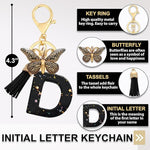 El Regalo Personalized Name Initials Butterfly Charm Keychain - Name Letter Keyring with Black & Golden Tassel & Butterfly Pendant, Purse, Bag, Backpack Accessory (D Letter)