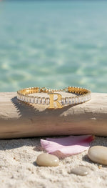 El Regalo Personalized Initial Letter Bracelet for Women | Gold Finish Tennis Bracelet with Alphabet Charm | Adjustable Stainless Steel Zircon Bracelet | Anti Tarnish Jewelry (R Letter)