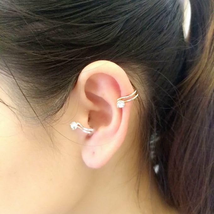 El Regalo 1 Pair Clip On Cartilage Non Piercing Earrings Set for Girls & Women- Trendy Clip On Earrings (Silver Crystals)