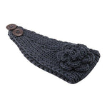 El Regalo's 1PC Winter Crochet Knitted Headwrap Headband with 3D flower & Button for Girls & Women- Ear Warmer Hair Muffs Band | Winter Designer Headbands for Teens & Women (Black)