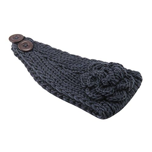 El Regalo's 1PC Winter Crochet Knitted Headwrap Headband with 3D flower & Button for Girls & Women- Ear Warmer Hair Muffs Band | Winter Designer Headbands for Teens & Women (Black)