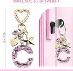 El Regalo Personalized Glitter Initial Letter Keychain for Girls & Women - Cute Pink Resin Alphabet Keyring with Heart & Star Charms - Fancy Luxury Bag Accessory & Birthday Gift (Letter C)