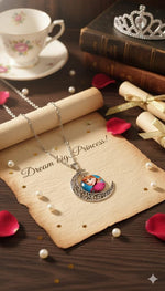 El Regalo Princess Crescent Moon Pendant Necklace for Girls- Enchanted Fairytale Character Jewelry with Filigree Detail, Silver-Tone Chain, Perfect Birthday Return Gift or Party for Toddlers and Kids (Style-5)