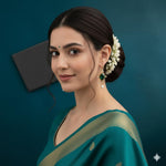 El Regalo Beautiful Traditional Drop Earrings with Pearls for Women & Girls - Elegant Gold Plated Hook Earrings (Green Emerald)