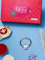 El Regalo Cute Evil Eye Nazaria Bracelet Rakhi for Babies/Kids with Roli Chawal, Rakhi Message card in Rakhi Gift Box- Baby Nazaria Rakhi (Cup Cake Nazaria Rakhi)