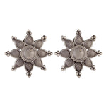 El Regalo Oxidized Flower Stud Earrings- Silver Lookalike Brass Floral Earrings for Girls & Women