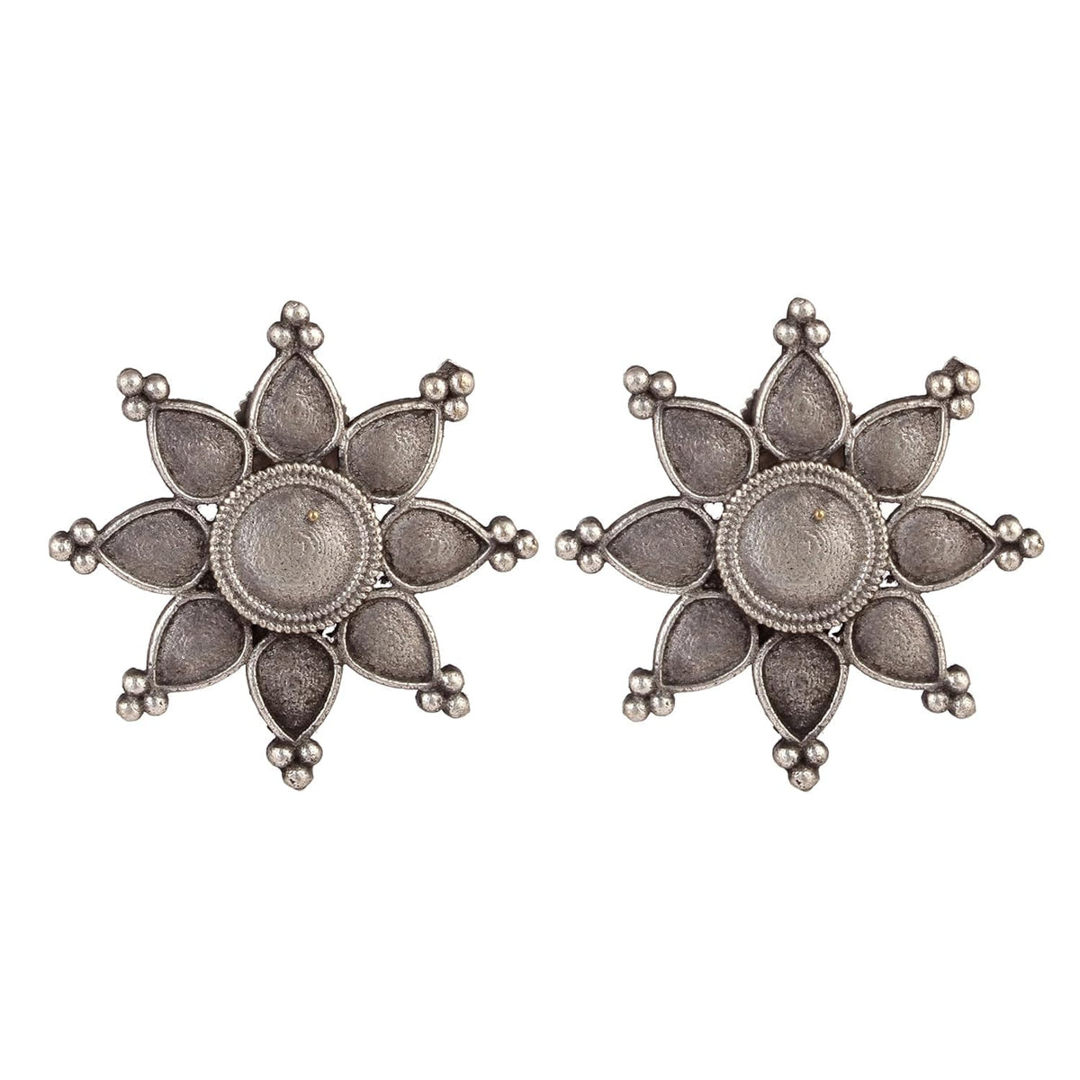 El Regalo Oxidized Flower Stud Earrings- Silver Lookalike Brass Floral Earrings for Girls & Women
