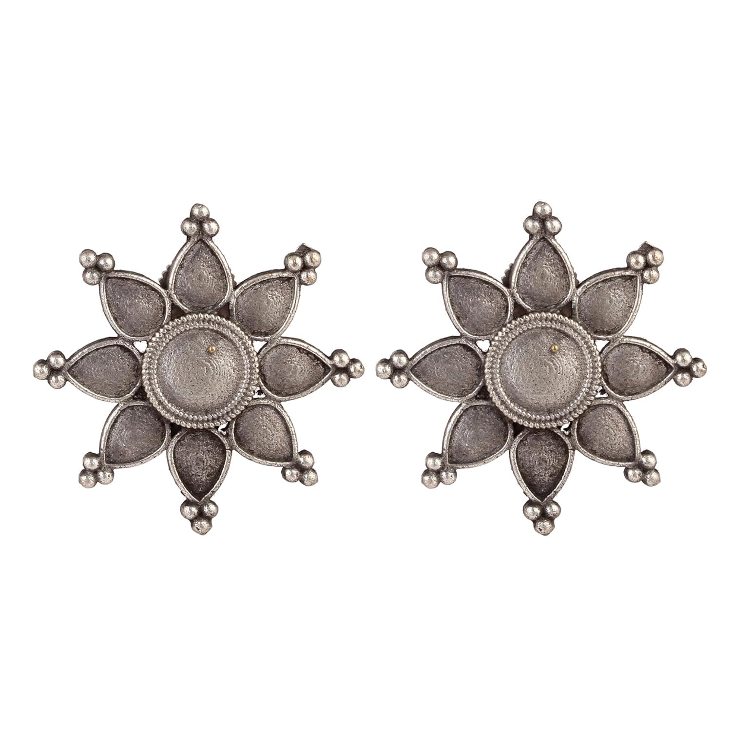 El Regalo Oxidized Flower Stud Earrings- Silver Lookalike Brass Floral Earrings for Girls & Women