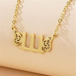 El Regalo Small Butterfly Wings Angel Number Necklace- Stainless Steel, Anti Tarnish, Angel Number Numerology Jewelry for Women & Girls (Angel Number 444)