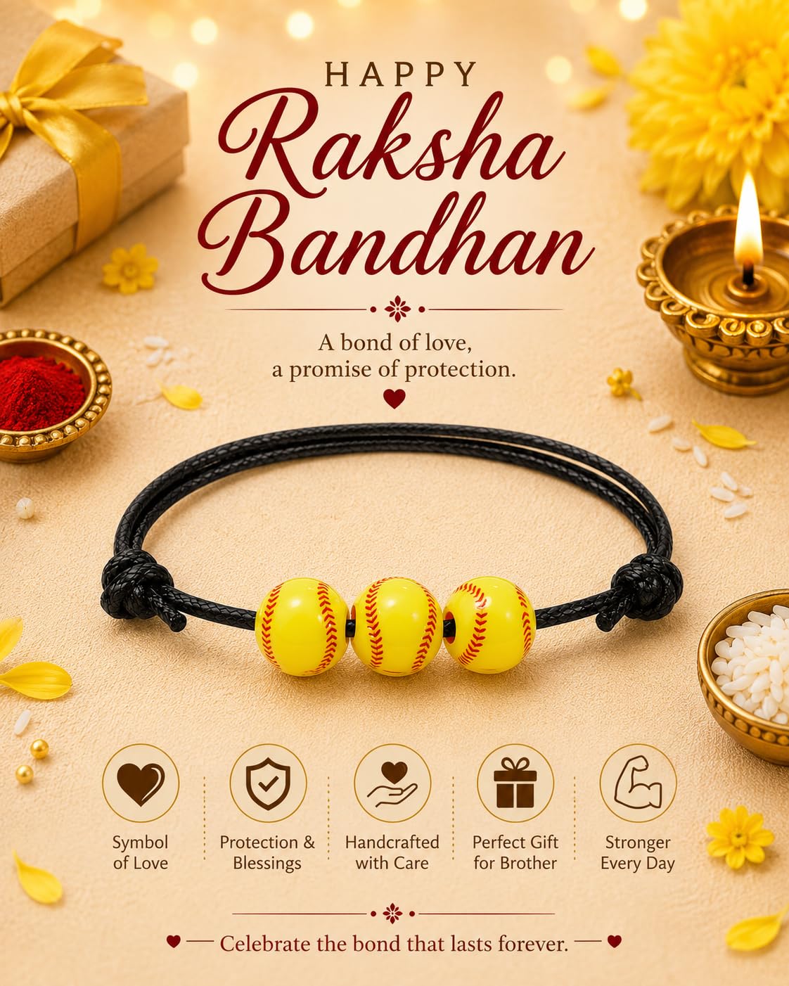 El Regalo 1PC Rakhi for Kids | Sports Balls Bracelet Rakhi for Brother- Rakhi for Sports Lover Bhai with Roli-Chawal Shagun, Message Card in Rakhi Gift Box for Kids/Adults (Option-2)
