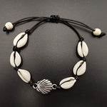 El Regalo Bohemian Cowrie Beads Adjustable Anklet Bracelets for Girls & Women (Black with Shell Charm)